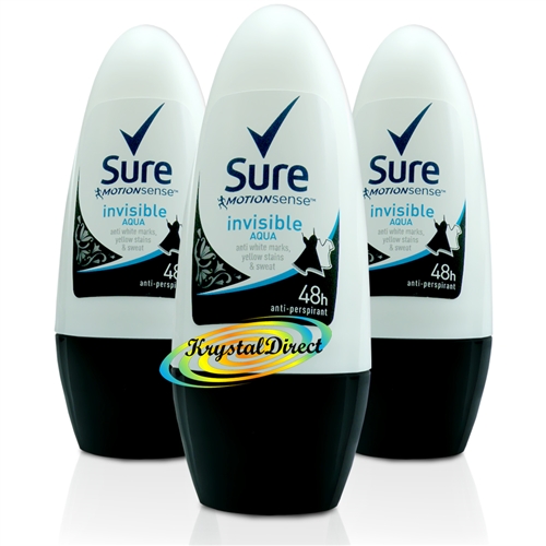 3x Sure Women INVISIBLE AQUA 48Hr Anti-Perspirant Deodorant Roll On 50ml