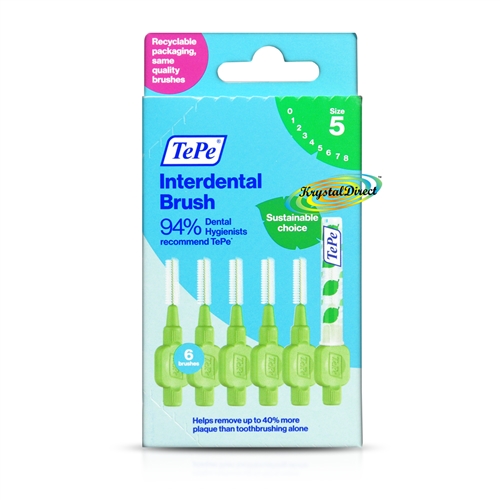 Tepe 0.8mm Green Interdental Brush Size 5 Easy Clean Between Teeth Pack of 6