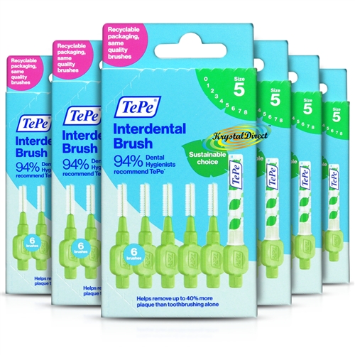 6x Tepe 0.8mm Green Interdental Brush Size 5 Easy Clean Between Teeth Pack of 6