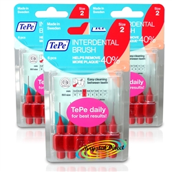 3x Tepe Interdental Brush 0.50mm Red Size 2 6 Brushes