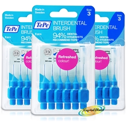 3x Tepe 0.60mm Blue Interdental Brush Size 3 Easy Clean Between Teeth Pack of 6