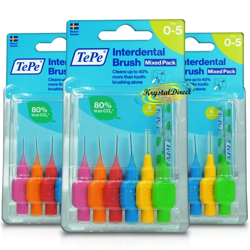 3x Tepe Interdental Brush 0.4mm to 0.8mm ISO size 0-5 Mixed Pack