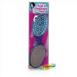 Foot Factory 4 in 1 Pedicure Foot Care Feet Tool - Brush, Pumice, Buffer