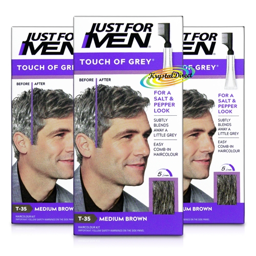 3x Just for Men Touch of Grey T35 Medium Brown Easy Comb in Haircolour Dye