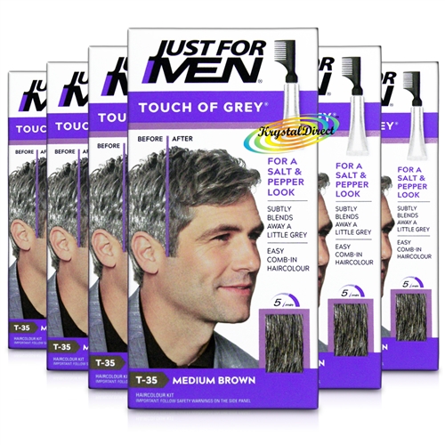 6x Just for Men Touch of Grey T35 Medium Brown Easy Comb in Haircolour Dye