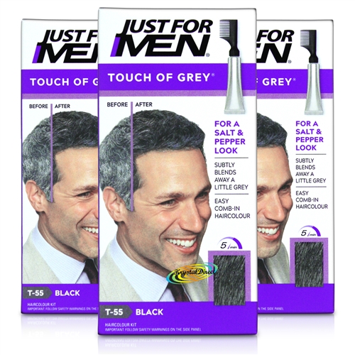 3x Just for Men Touch of Grey T55 Black Easy Comb in Haircolour Dye