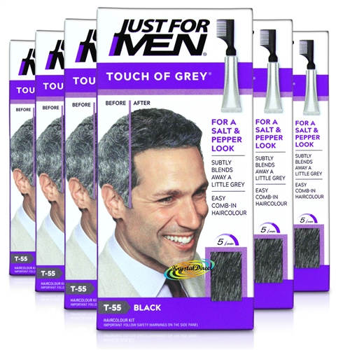 6x Just for Men Touch of Grey T55 Black Easy Comb in Haircolour Dye