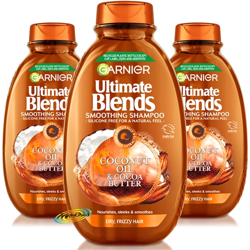 3x Garnier Ultimate Blends Coconut Oil & Cocoa Butter Smoothing Shampoo 400ml