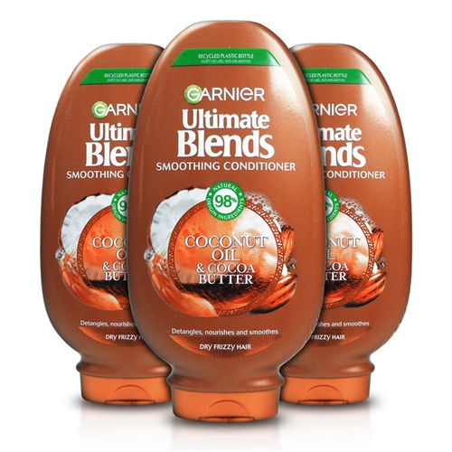3x Garnier Ultimate Blends Coconut Oil & Cocoa Butter Smoothing Conditioner 400ml