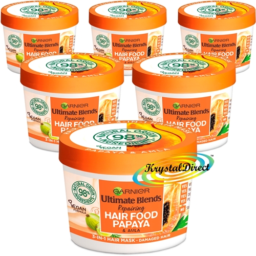 6x Garnier Ultimate Blends Hair Food Papaya 3-in-1 Damaged Hair Mask Treatment 390ml