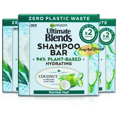 3x Garnier Ultimate Blends Hydrating Aloe Vera Shampoo Bar 60g Plastic Free