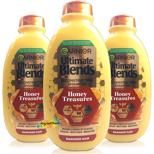 3x Garnier Ultimate Blends Honey Treasures Strengthening Shampoo 400ml