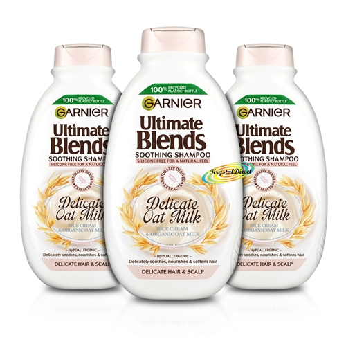 3x Garnier Ultimate Blends Delicate Oat Milk Gentle Shampoo 400ml