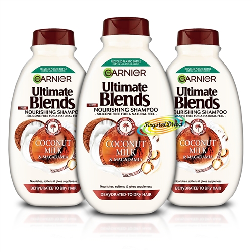 3x Garnier Ultimate Blends Nourishing Coconut Milk & Macadamia Shampoo 400ml