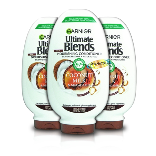 3x Garnier Ultimate Blends Nourishing Coconut Milk & Macadamia Conditioner 400ml