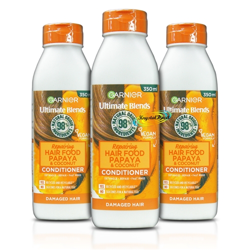 3x Garnier Ultimate Blends Hair Food Repairing Papaya Conditioner 350ml