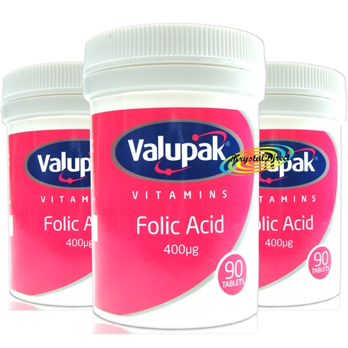 3x Valupak Vitamin Folic Acid 400Î¼g 90 Tablets