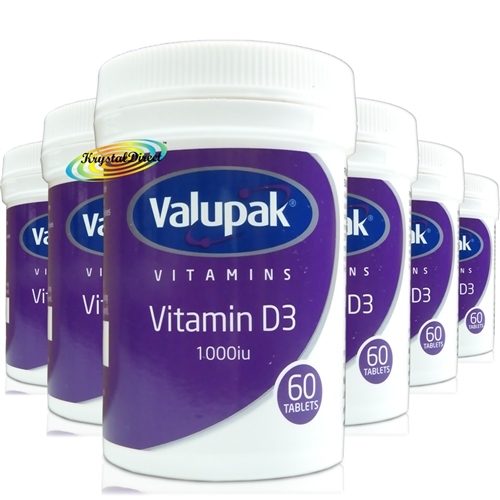 6x Valupak Vitamin D3 60 Tablets 1000iu