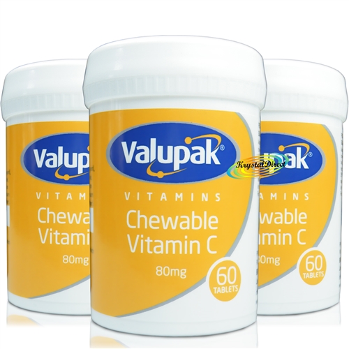 3x Valupak Chewable Vitamin C 80mg 60Tablets