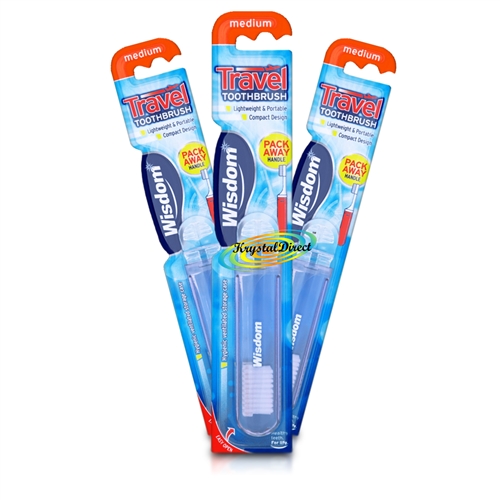3x Wisdom Folding Portable Compact Travel Medium Toothbrush Ideal For Holidays