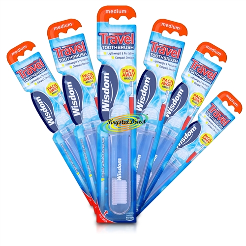6x Wisdom Folding Portable Compact Travel Medium Toothbrush Ideal For Holidays