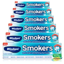 6x Wisdom Smokers Anti Stain Whitening Fluoride Mint Toothpaste 50ml