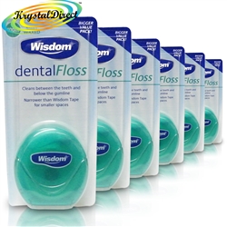 6x Wisdom Dental Floss Mint Waxed 100m