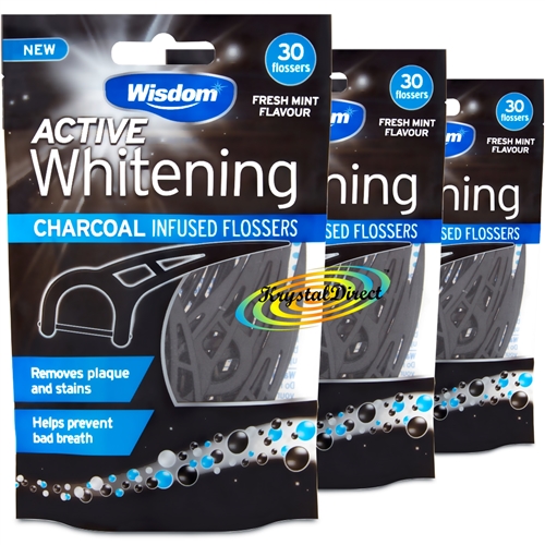 3x Wisdom Charcoal Infused Flossers Active Whitening 30 Flossers