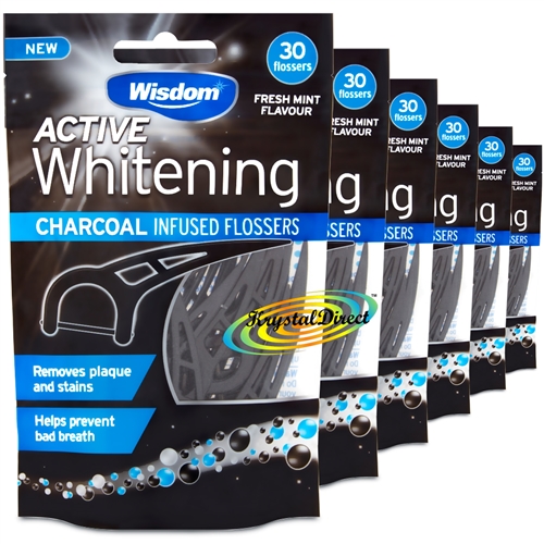 6x Wisdom Charcoal Infused Flossers Active Whitening 30 Flossers