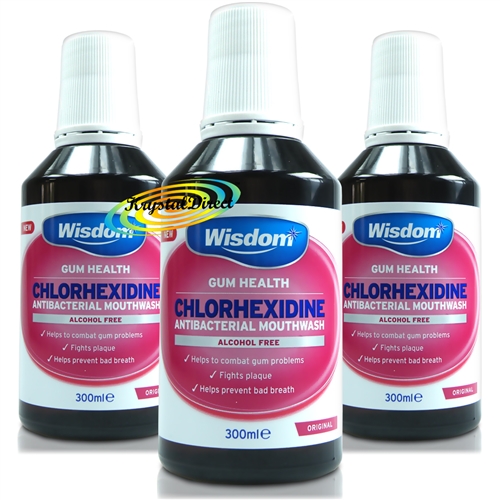 3x Wisdom Chlorhexidine Mouthwash Original Antibacterial Alcohol Free 300ml