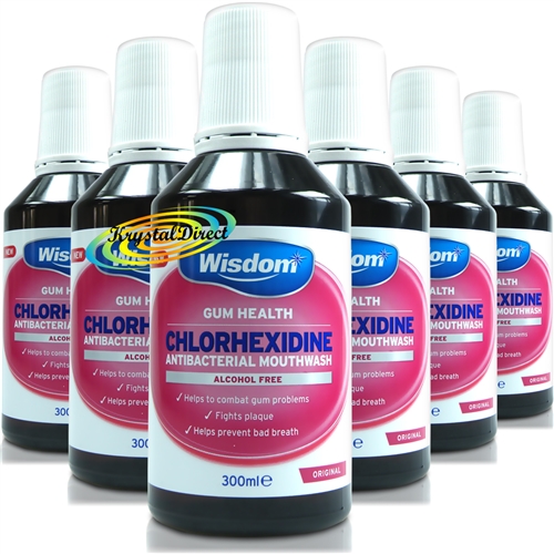 6x Wisdom Chlorhexidine Mouthwash Original Antibacterial Alcohol Free 300ml