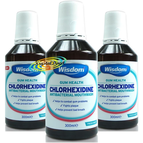 3x Wisdom Chlorhexidine Mouthwash Fresh Mint Antibacterial 300ml