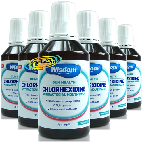 6x Wisdom Chlorhexidine Mouthwash Fresh Mint Antibacterial 300ml