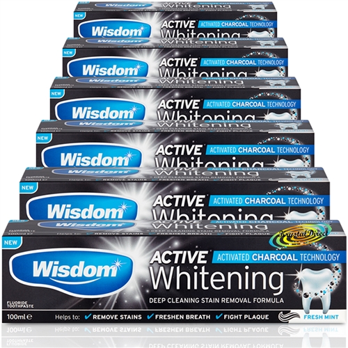 6x Wisdom Active Whitening Activated Charcoal Toothpaste 100ml