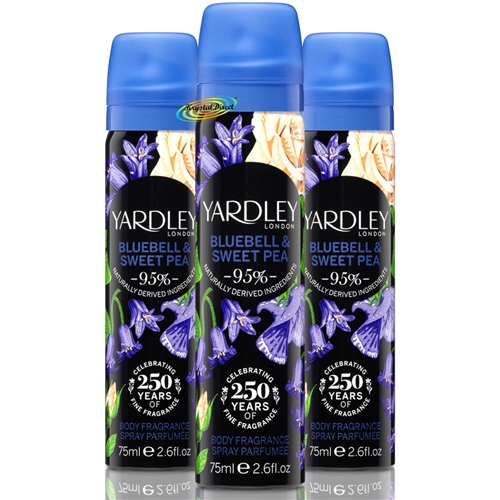 3x Yardley BLUEBELL & SWEET PEA Body Spray Fragrance 75ml
