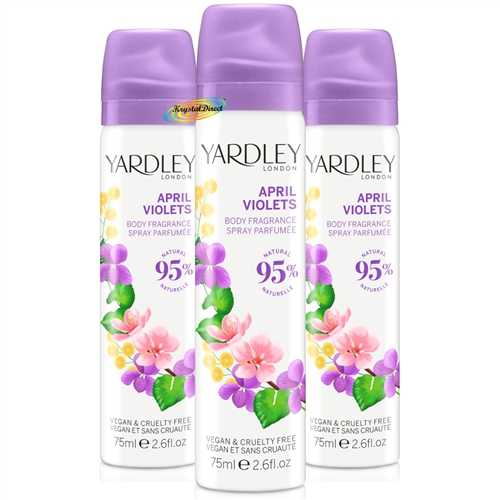 3x Yardley APRIL VIOLETS Body Spray Fragrance 75ml
