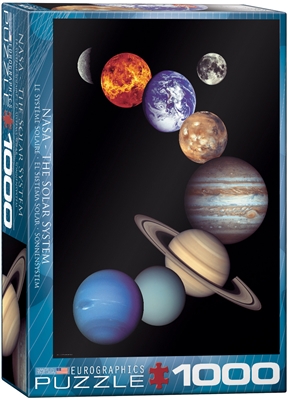EuroGraphics NASA The Solar System 1000 Piece Puzzle. Box size: 10" x 14" x 2.37". Finished Puzzle Size: 19.25" x 26.5". The solar system is mostly empty space. The planets Mercury, Venus, Earth, Mars, Jupiter, Saturn, Uranus and Neptune are quite limited