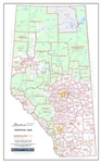 Alberta Provincial Base Map Poster Municipal Districts 1:2,000,000. A detailed 14" x 22" wall base map of Alberta. Shows cities, highways, and the Land Survey system including townships and ranges. This version of the base map shows the Municipal District