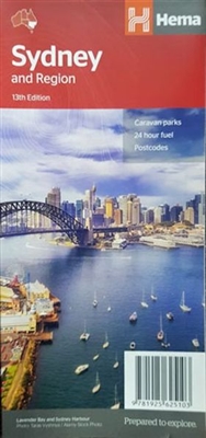 Sydney & Region Travel & Road Map. Sydney and Region Hema Map shows the greater Sydney region 1:100,000 on one side and a lower scale overview map of the city and surrounding regions on the reverse. Also included are maps of the Sydney central business di