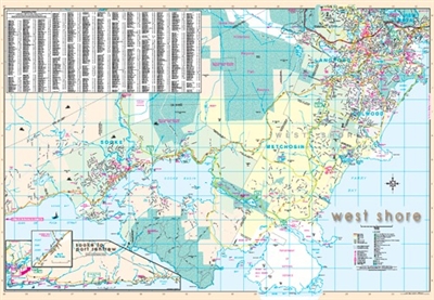 West Shore of  Victoria &  Sook regional wall map. This detailed wall map shows roads, parks, places and more. Includes a handy index, so you can easily find any location. Sooke is a popular tourist destination with places such as Whiffin Spit Park, the S