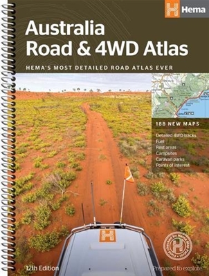 The Australia Road & 4WD Atlas is the complete atlas for on and off-road navigation. The atlas contains a Hema Road Atlas 188 new maps and a bonus 4WD section, both with updated mapping. Helpful symbols indicate camping and rest areas, overnight camping,