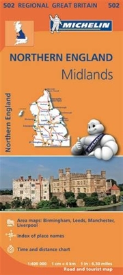 Northern England - Midlands Travel & Road Map by Michelin. Includes Birmingham, Leeds, Liverpool and Manchester city maps. This map will provide you with an extensive coverage of primary, secondary and scenic routes for this region. In addition to Micheli