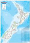 New Zealand - Large Wall Map. This map is very detailed and includes an index for towns and places. Shows both the north and south islands.  Includes a mileage chart and place names. Nice coloring with a decorative border. With a population of only 5 mill