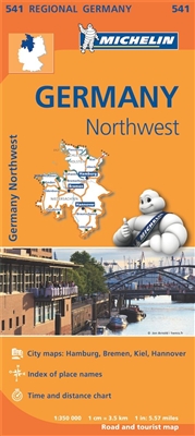 NW Germany Travel Map with Cities. MICHELIN Germany Northwest Regional Map scale 1:350,000 will provide you with an extensive coverage of primary, secondary and scenic routes for this region. In addition to Michelin's clear and accurate mapping, this regi