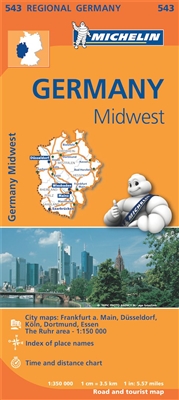 Germany Midwest Regional Travel & Road Map. MICHELIN Germany Midwest Regional Map scale 1:350,000 will provide you with an extensive coverage of primary, secondary and scenic routes for this region. In addition to Michelin's clear and accurate mapping, th