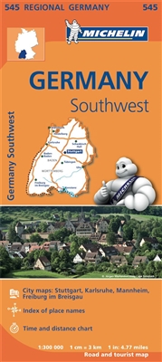 SW Germany Travel Map. MICHELIN Germany Southwest Regional Map scale 1:300,000 will provide you with an extensive coverage of primary, secondary and scenic routes for this region. In addition to Michelin's clear and accurate mapping, this regional map inc