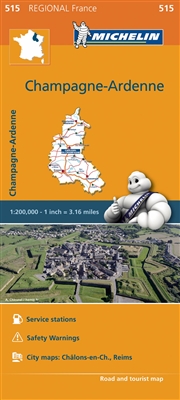 Champagne-Ardenne France Travel & Road map. This regional map of Champagne-Ardenne at a scale of 1:200,000 will provide you with an extensive coverage of primary, secondary and scenic routes for this French region. In addition to Michelin's clear and accu