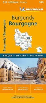 Burgundy Bourgogne Michelin Travel Map.  This is a very detailed map showing roads, rivers, numbered highways, small towns, points of interest, gas stations, and more.
â€‹