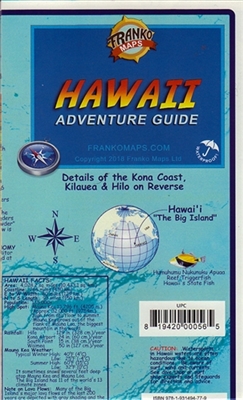 Big Island of Hawaii - Waterproof Travel & Guide Map. This map provides detailed tourist information such as beaches and hiking trails on Hawaii's Big Island. There are detailed insets of the Kona Coast, Kilauea, Hilo, as well as a detailed view of downto