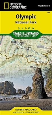 Washington National Parks Map Pack by National Geographic has 3 waterproof and tear resistant maps in this pack.  Olympic National Park includes Blue Mountain, Buckhorn Wilderness, Clearwater River, Colonel Bob Wilderness, Elwha River, Hoh River, Lake Cre